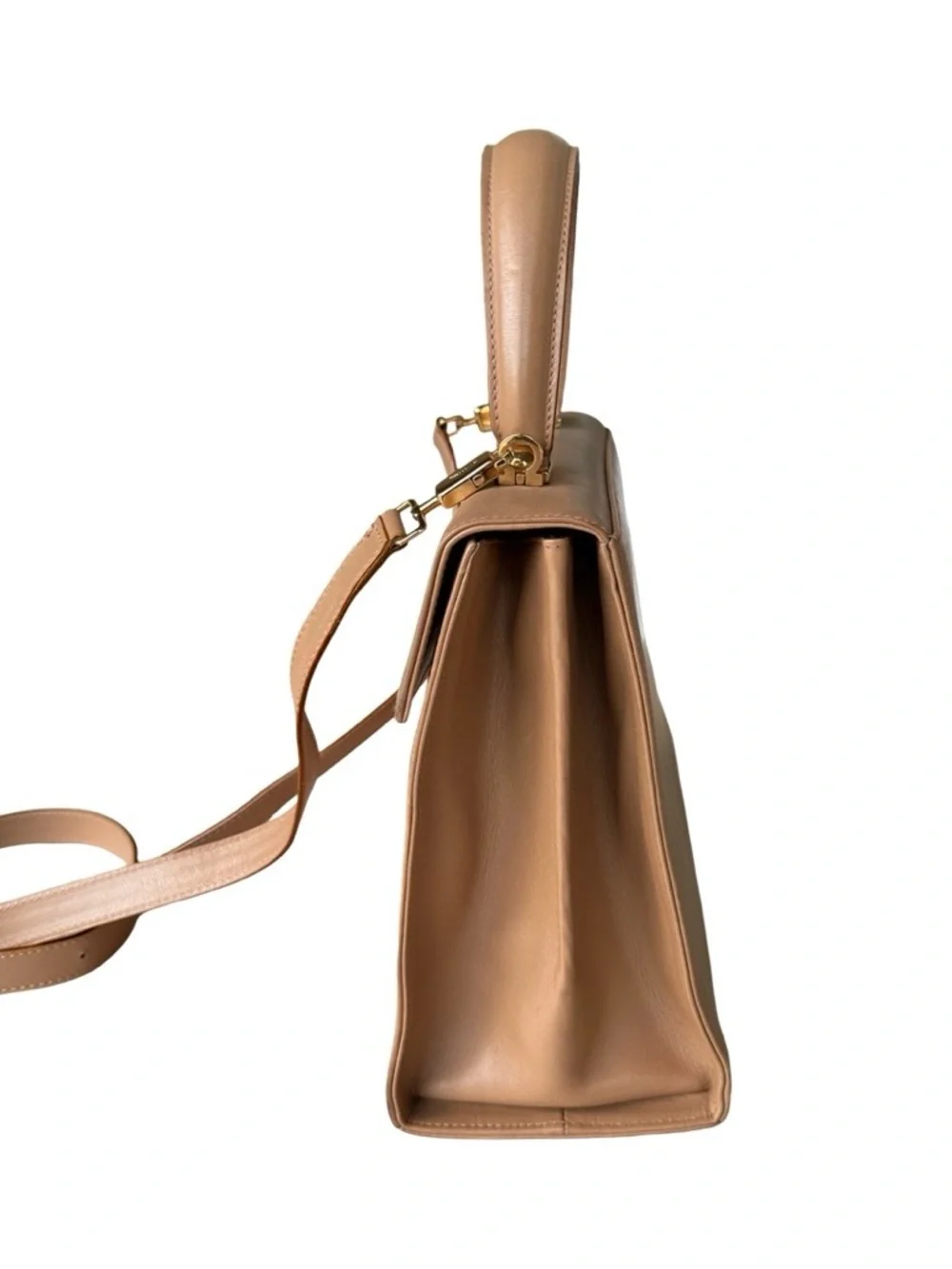 Vintage Salvatore Ferragamo Gancini Tan Leather Top Handle Shoulder Bag